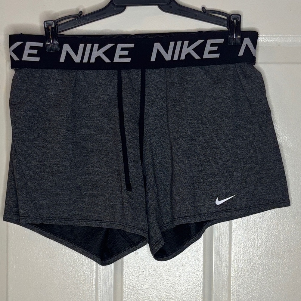 Nike Dark Grey Athletic Dri-FIT Shorts with White Swoosh